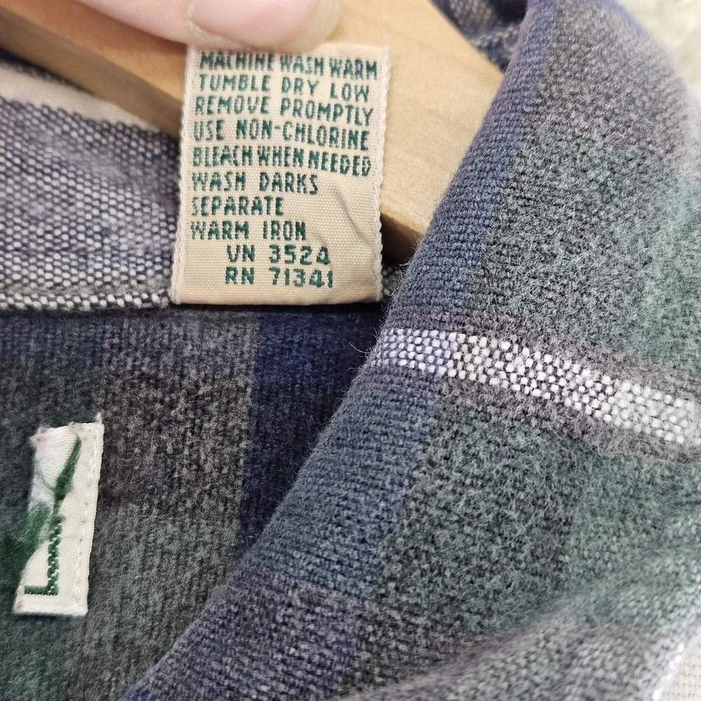 Vintage 90s L.L. Bean Flannel Shirt Mens XL Heavy Cotton Green Blue Tartan Plaid
